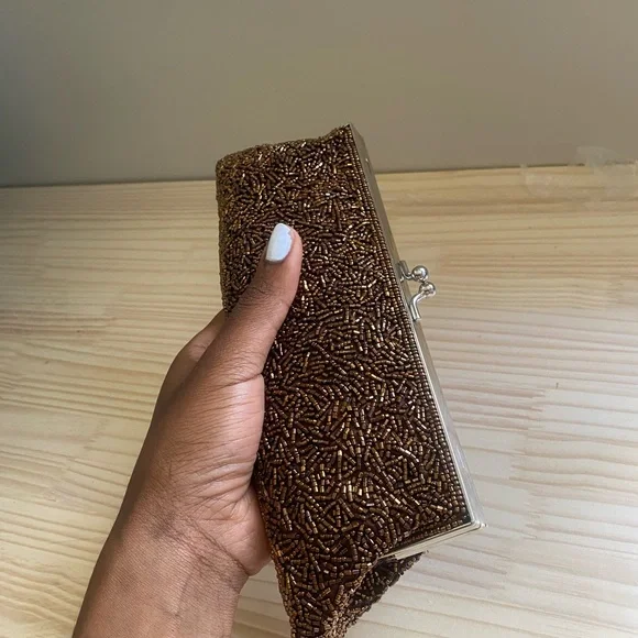 Elegant Brown Beaded Clutch - Picture 7 of 10